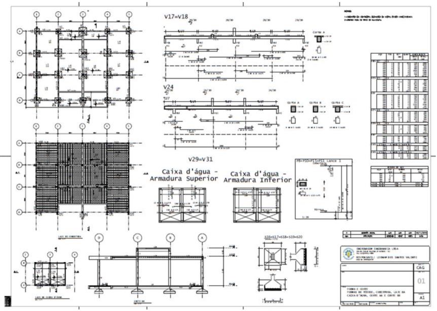 Exemplo de planta de forma e armadura para estruturas residenciais