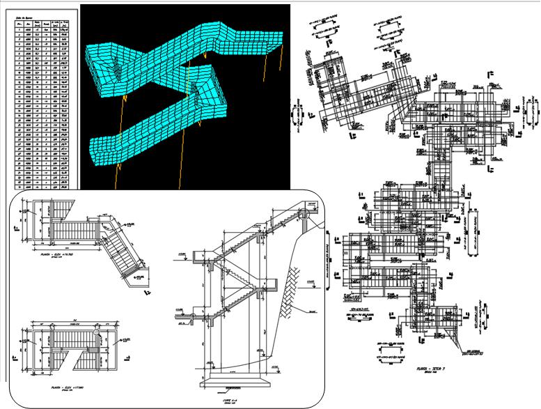 Escada de Acesso à comunidade do Cantagalo - Rio de Janeiro /RJ | Modelagem e projeto estrutural de forma e armadura.